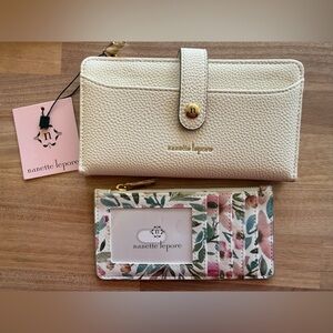 Nanette Lepore Cream Pebbled Leather Wallet with Floral Cardholder